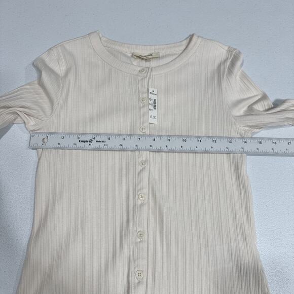 Madewell Flared-Sleeve Cardigan Sweater Top XS Beige Button Up Crew Neck Ribbed - Picture 8 of 14